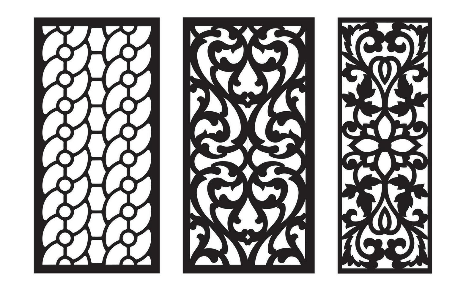 decorativo negro patrones con blanco fondo, geométrico, islámico y floral modelo para cnc láser corte vector