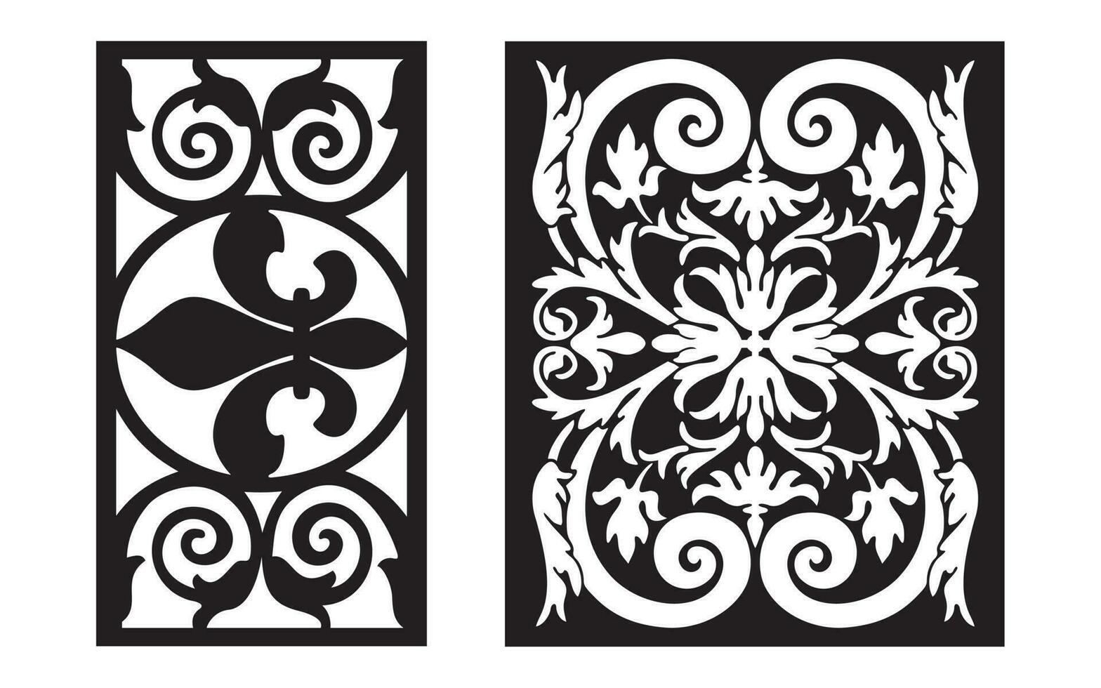 Black patterns with white background, Islamic vectors with floral panels for CNC laser cutting