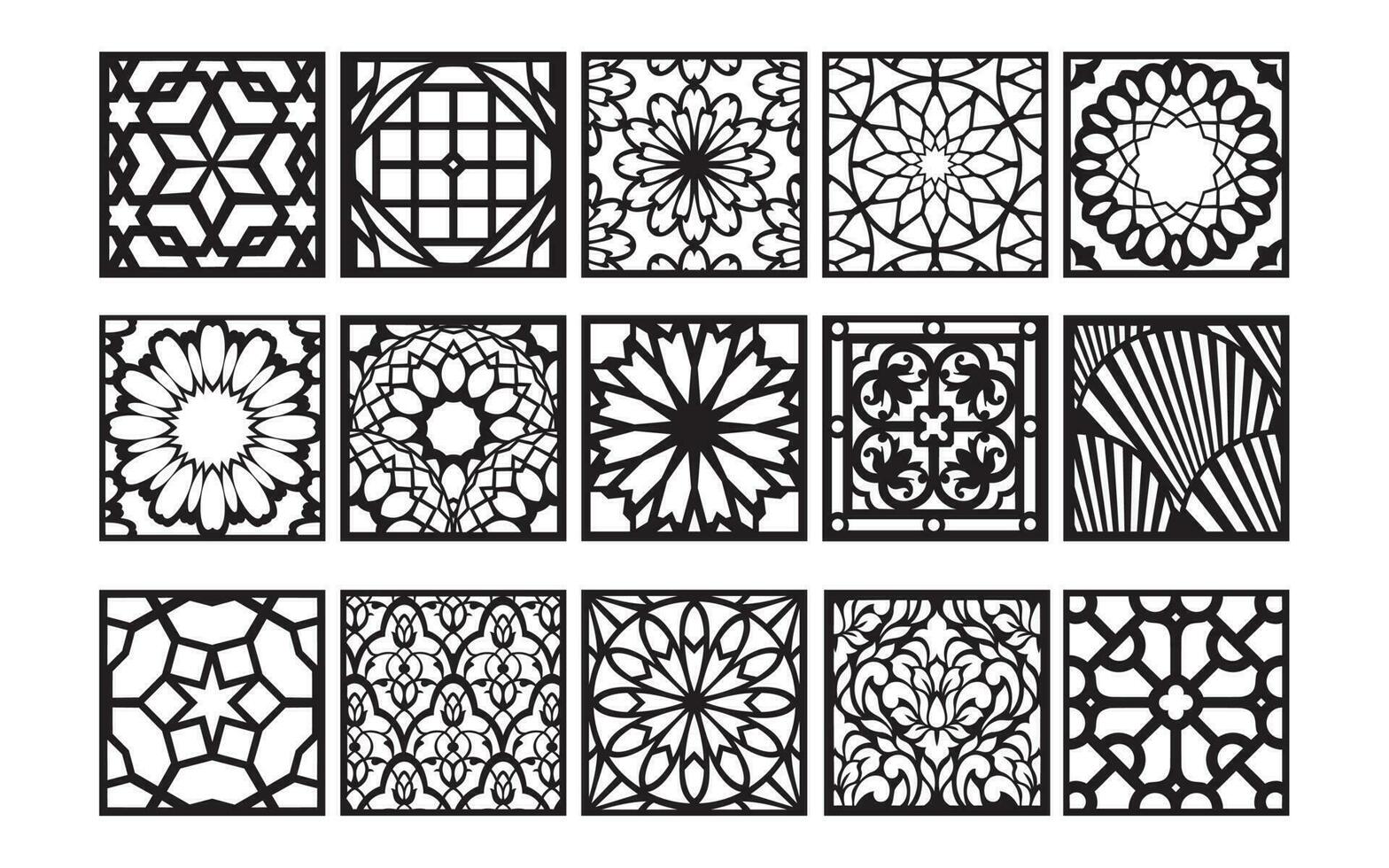 Decorative black patterns with white background, geometric, islamic and floral template for cnc laser cutting vector