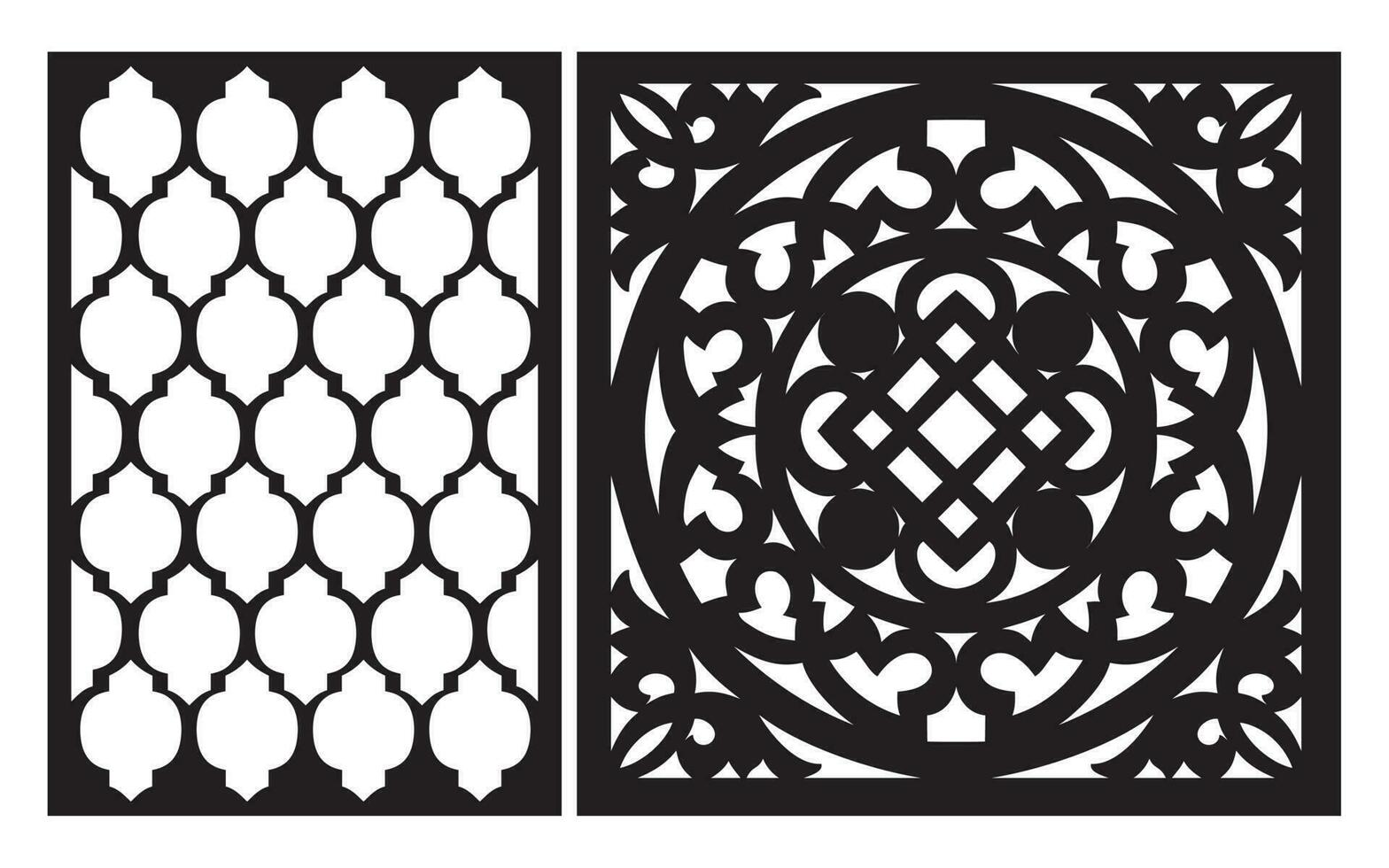 Black patterns with white background, Islamic vectors with floral panels for CNC laser cutting