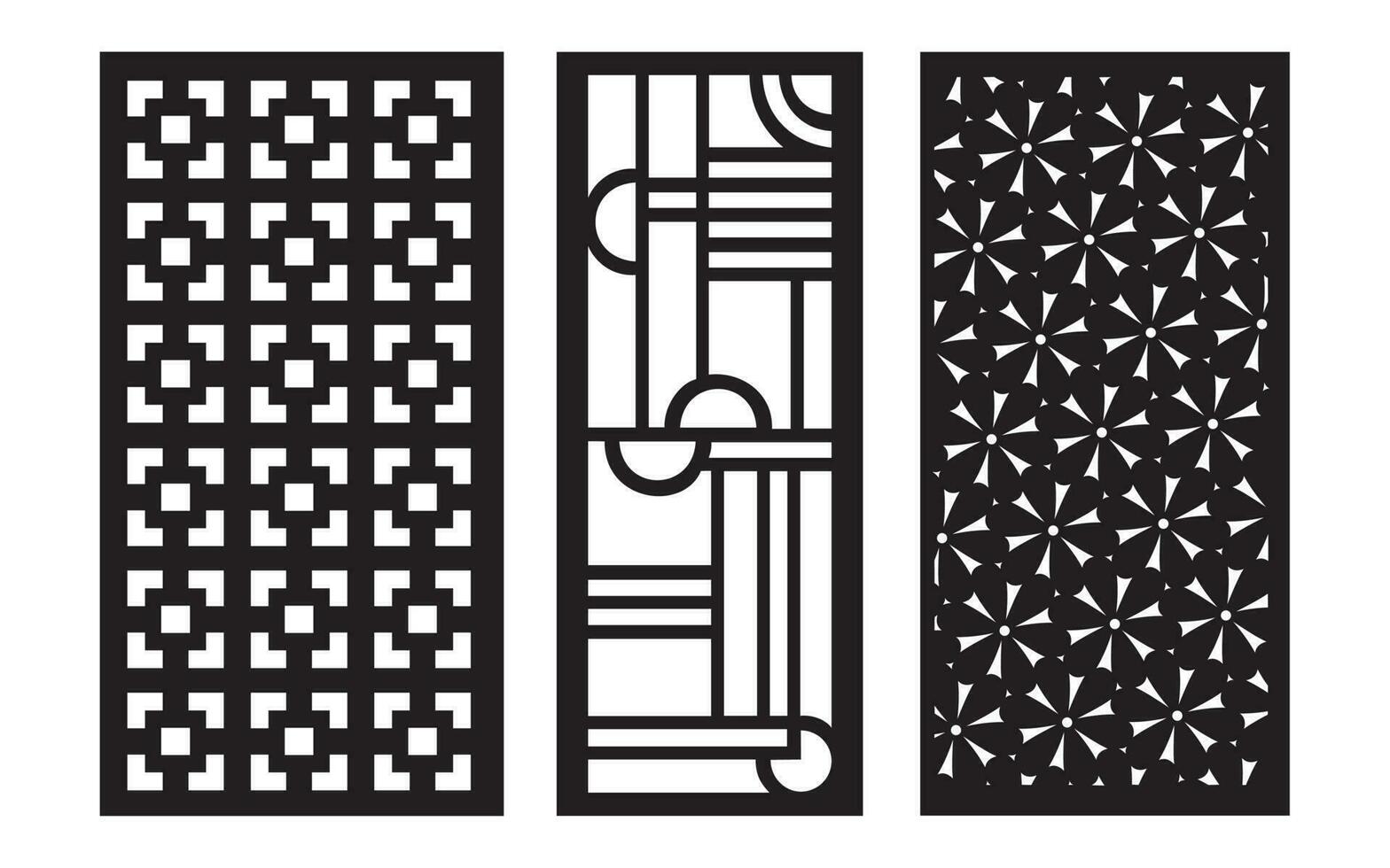 Decorative black patterns with white background, geometric, islamic and floral template for cnc laser cutting vector