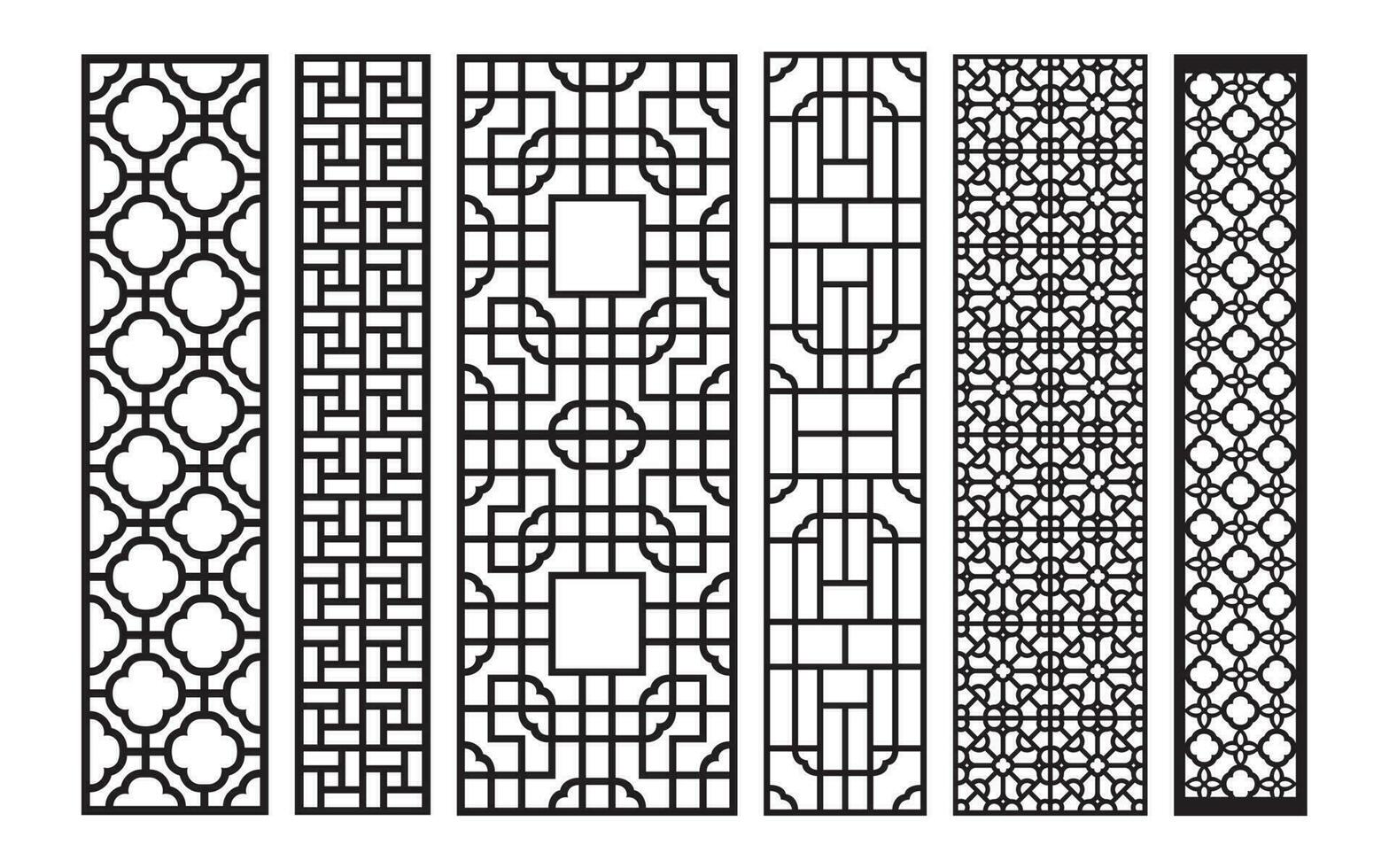 Black patterns with white background, Islamic vectors with floral panels for CNC laser cutting