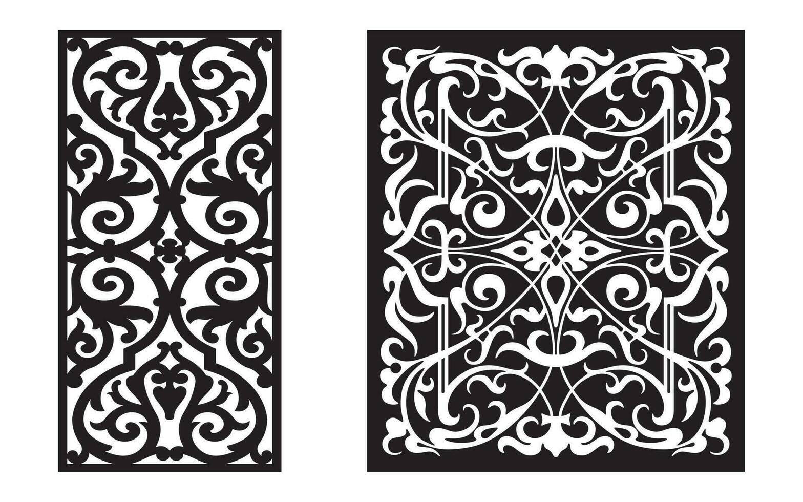 Decorative black patterns with white background, geometric, islamic and floral template for cnc laser cutting vector