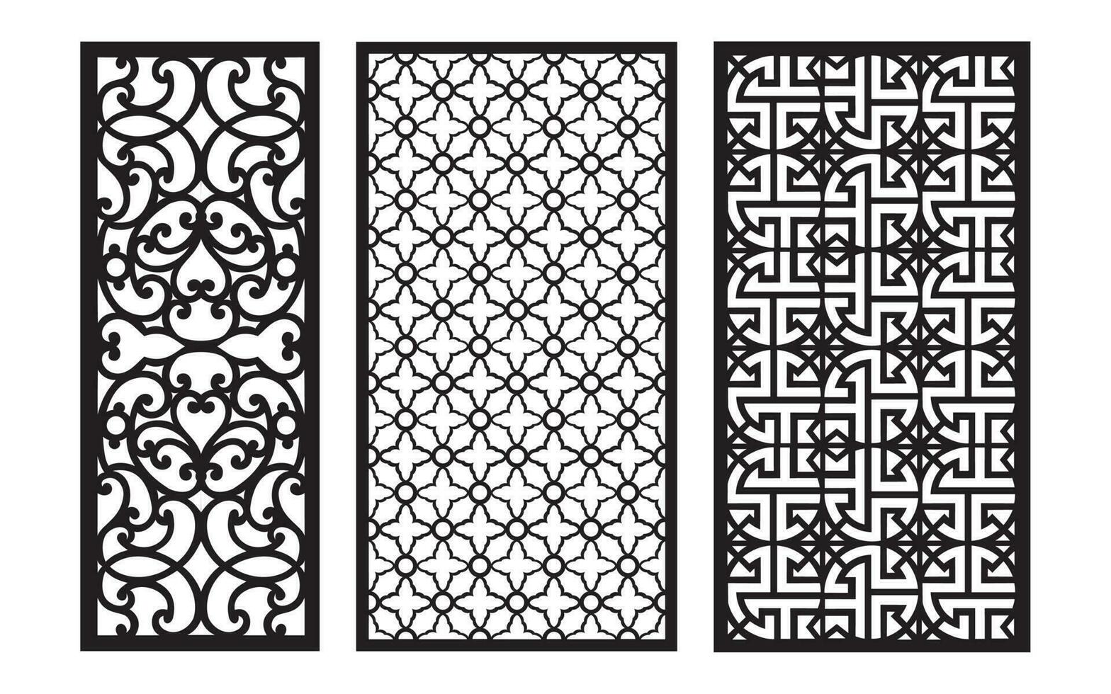 Decorative black patterns with white background, geometric, islamic and floral template for cnc laser cutting vector