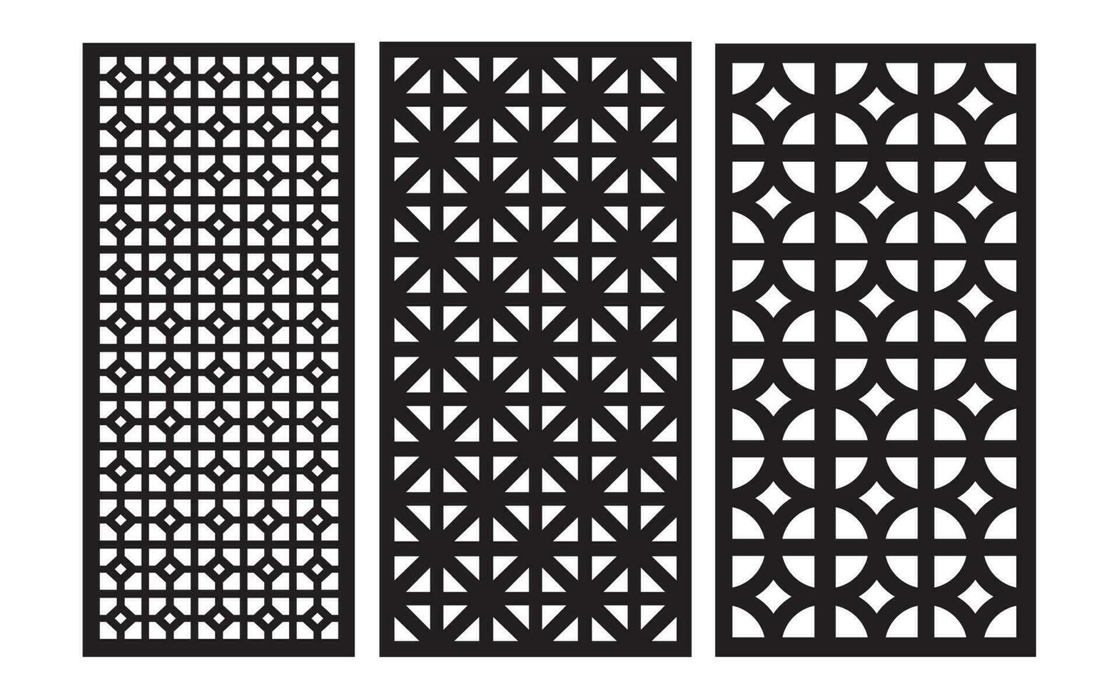 Decorative black patterns with white background, geometric, islamic and floral template for cnc laser cutting vector