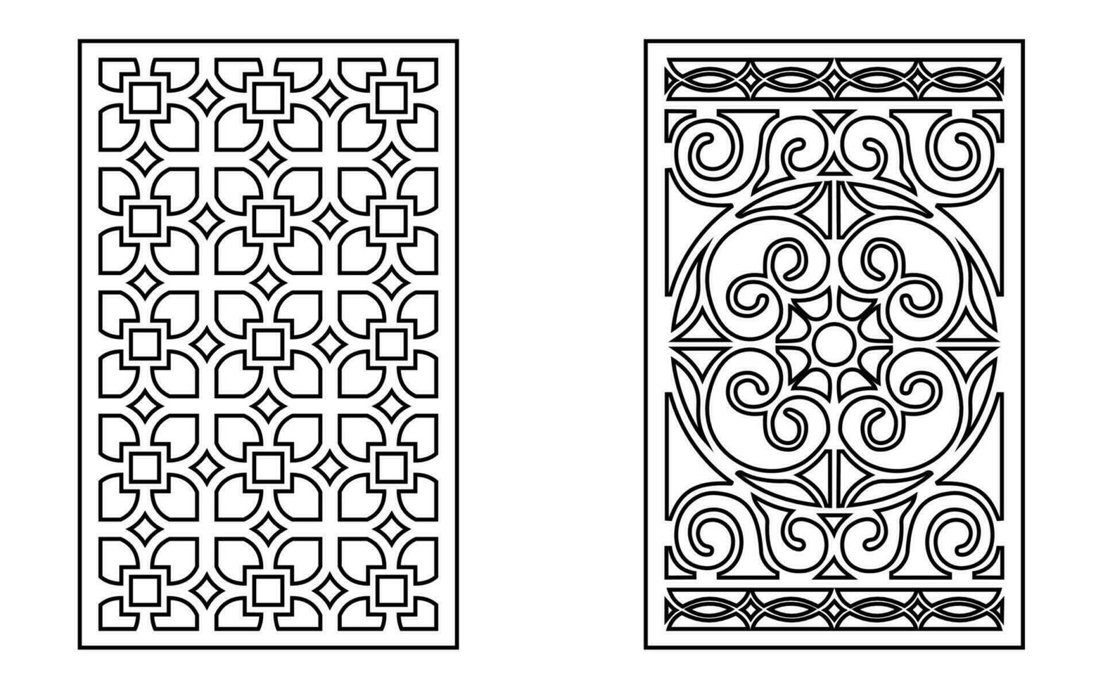 Decorative black patterns with white background, geometric, islamic and floral template for cnc laser cutting vector