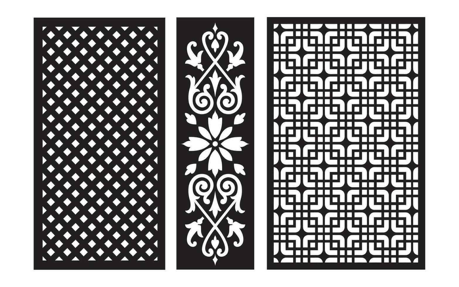 Decorative black patterns with white background, geometric, islamic and floral template for cnc laser cutting vector