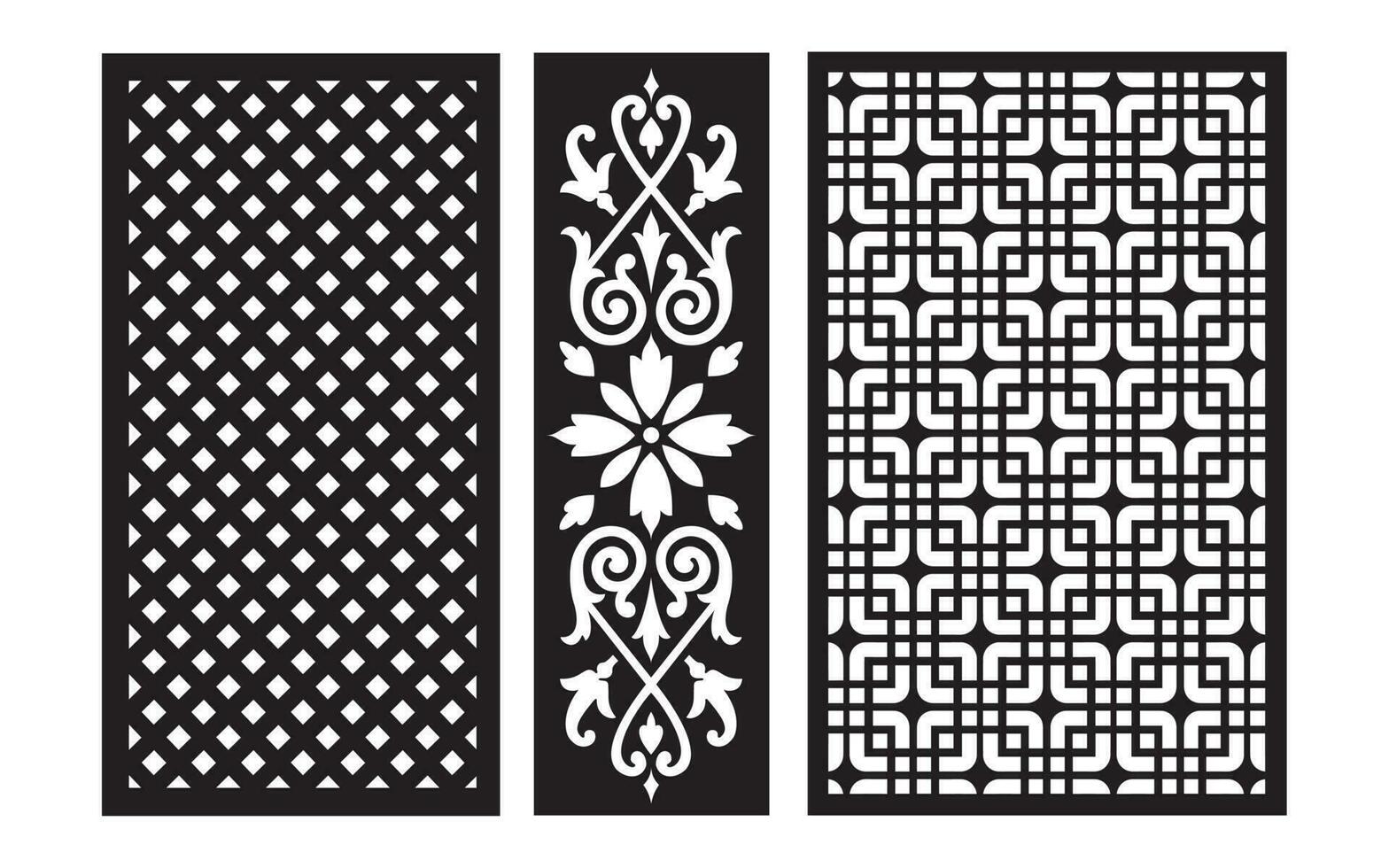 Decorative black patterns with white background, geometric, islamic and floral template for cnc laser cutting vector