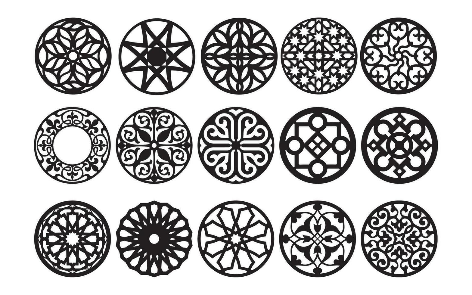 Decorative black patterns with white background, geometric, islamic and floral template for cnc laser cutting vector