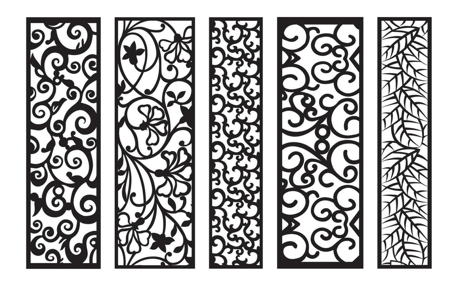 Black patterns with white background, Islamic vectors with floral panels for CNC laser cutting