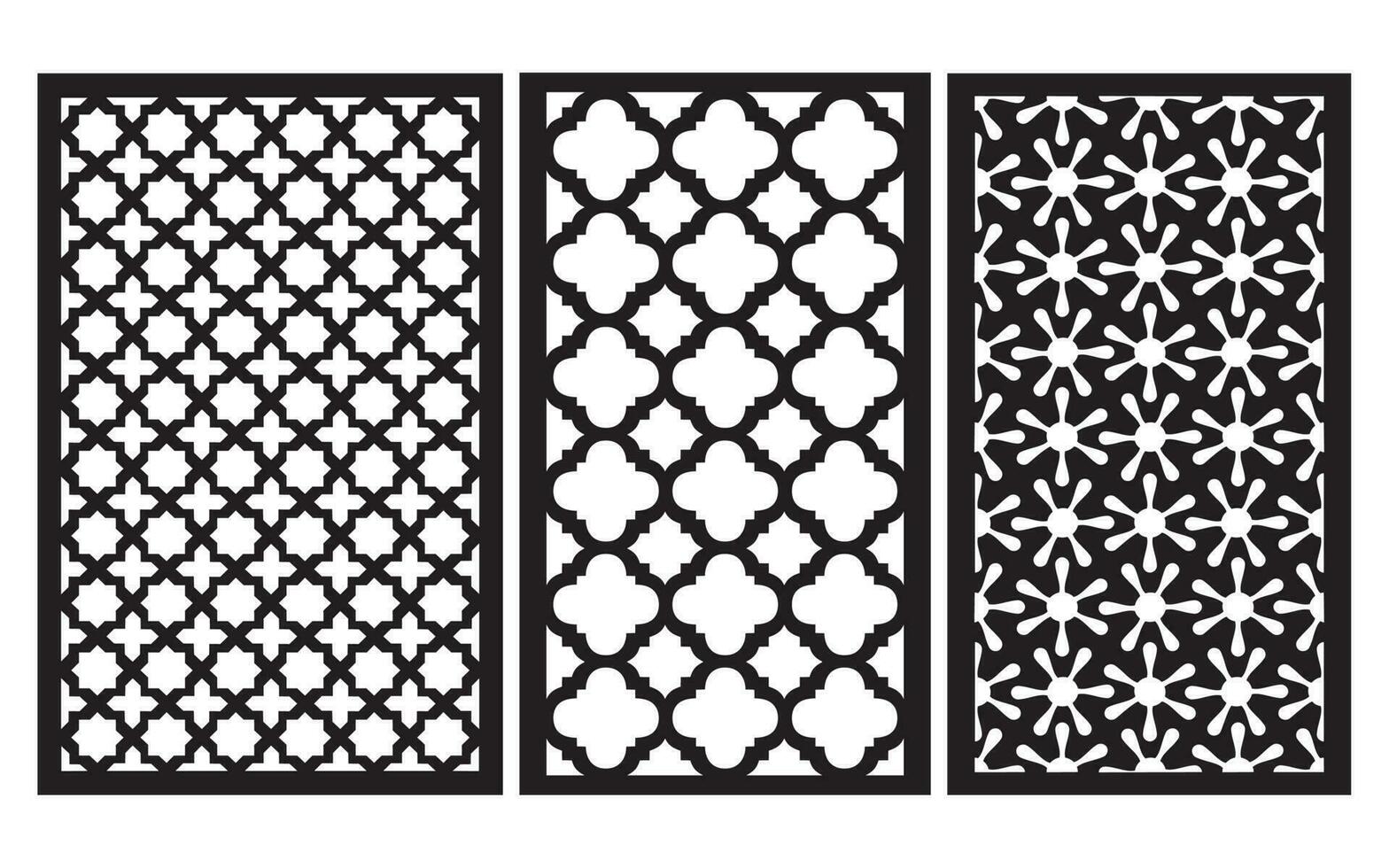 Decorative black patterns with white background, geometric, islamic and floral template for cnc laser cutting vector