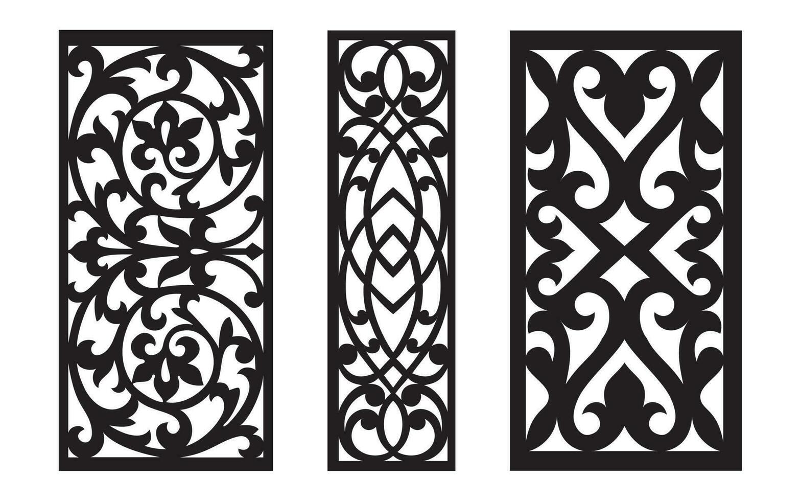 decorativo negro patrones con blanco fondo, geométrico, islámico y floral modelo para cnc láser corte vector