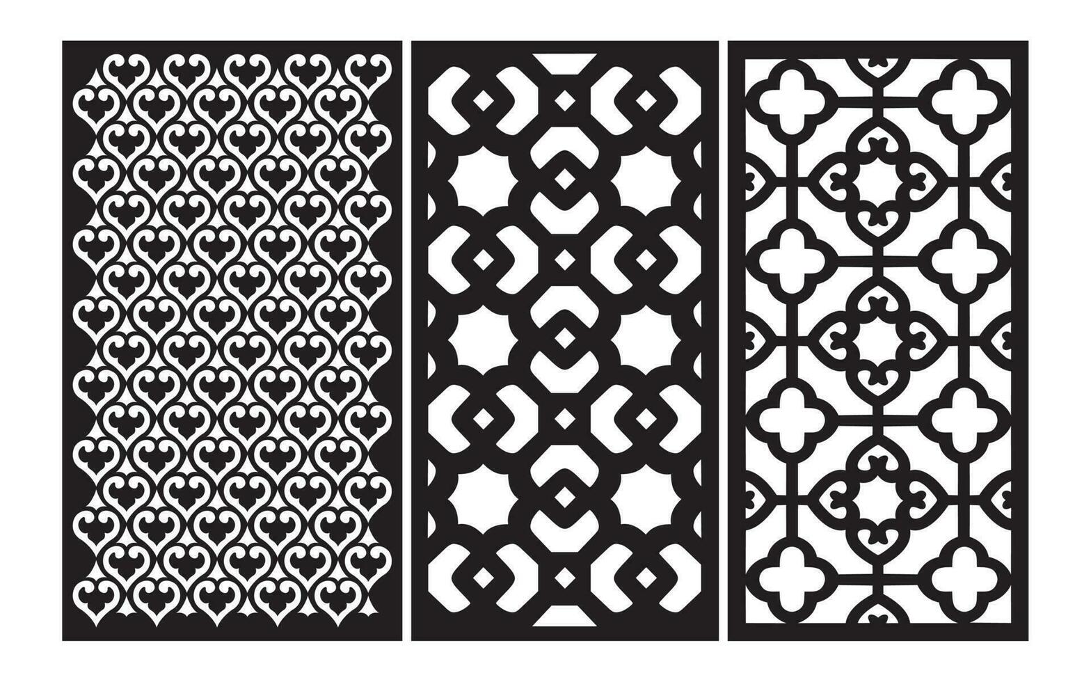 decorativo negro patrones con blanco fondo, geométrico, islámico y floral modelo para cnc láser corte vector