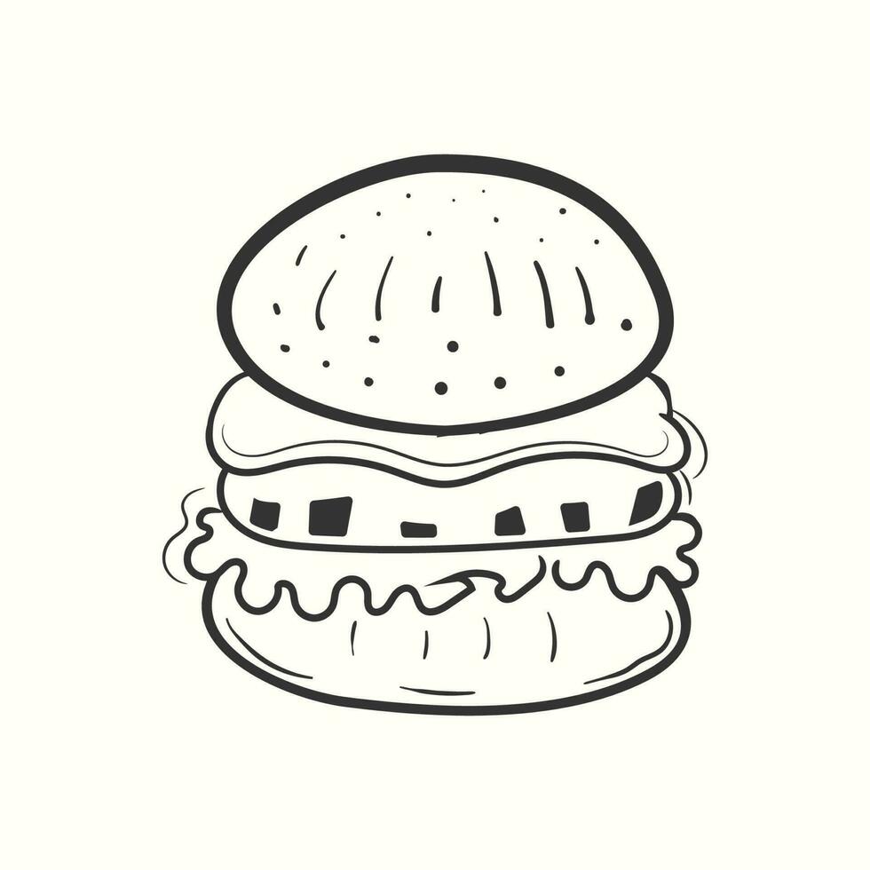 Hand-drawn burger outline illustration. Burger fast food vector
