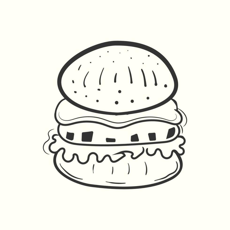 dibujado a mano hamburguesa contorno ilustración. hamburguesa rápido comida vector