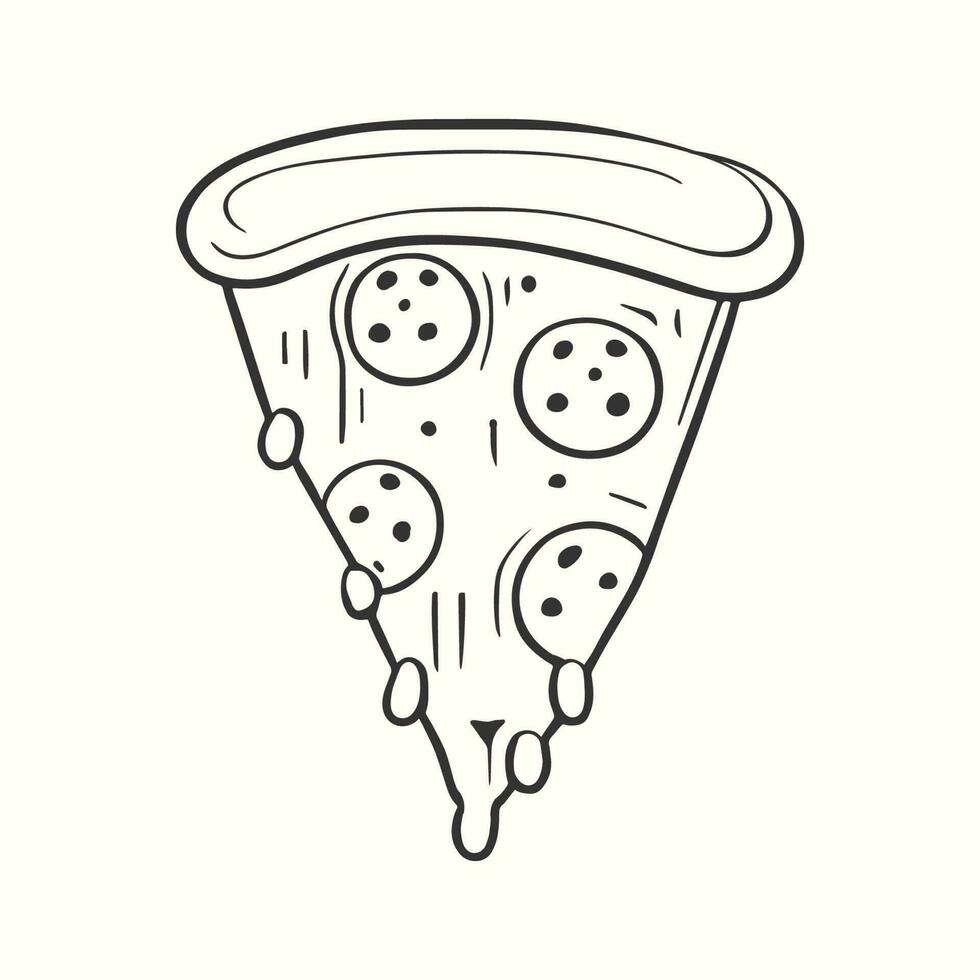 Slice of pizza, hand drawn illustration with melting cheese and salad vector