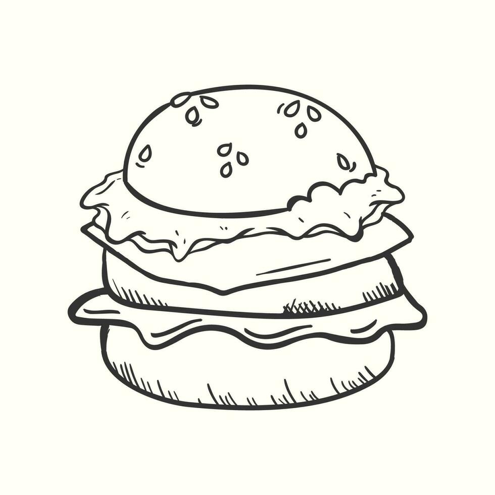 hand drawn burger illustration in retro vintage style. vector