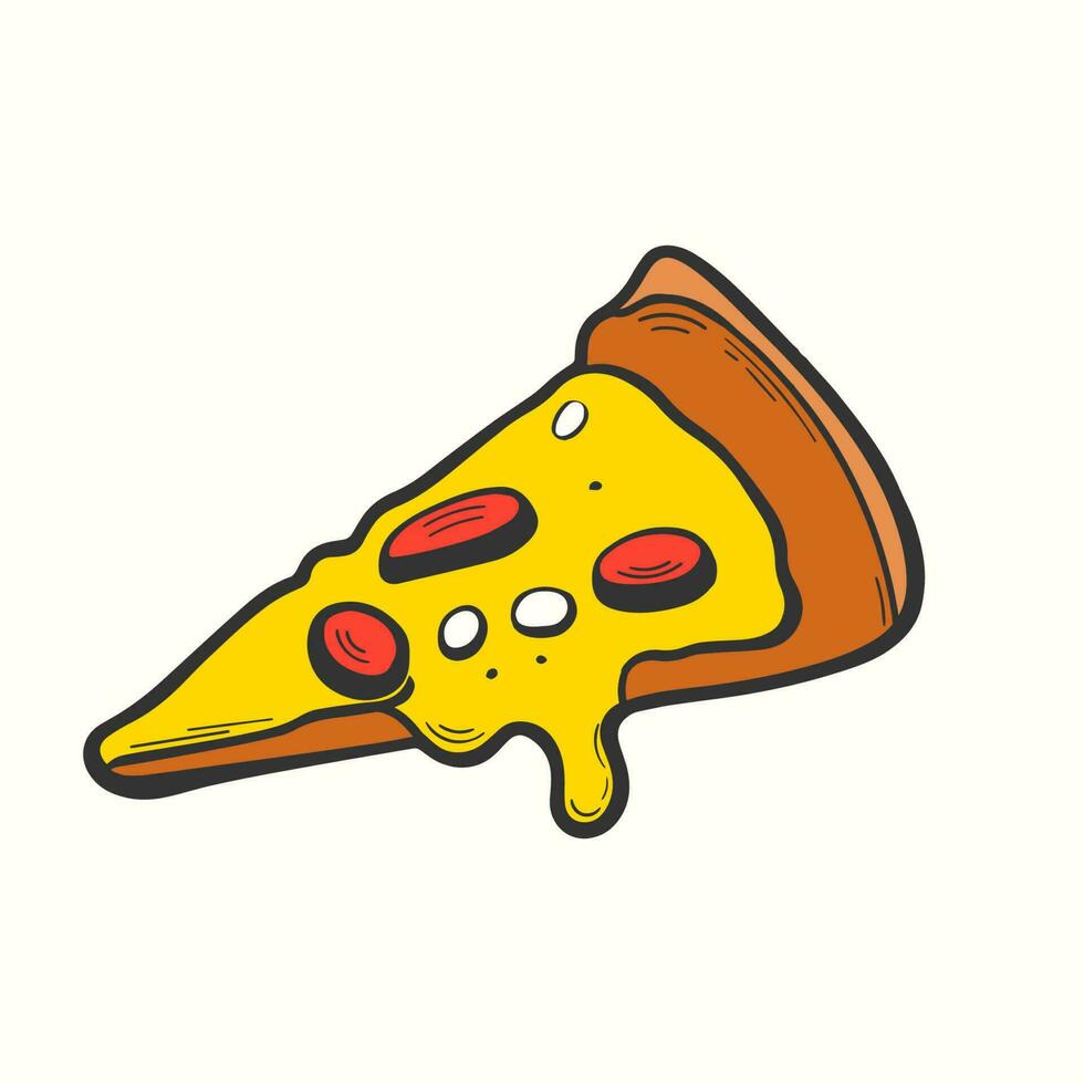 Cute pizza illustration with melting cheese on top. Pizza illustration vector