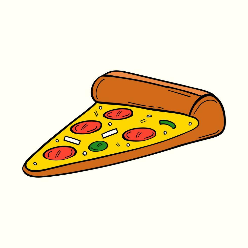 Pizza slice vector illustration with cheese on top. Flat pizza illustration