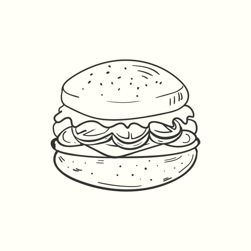 hand drawn burger illustration in retro vintage style. vector