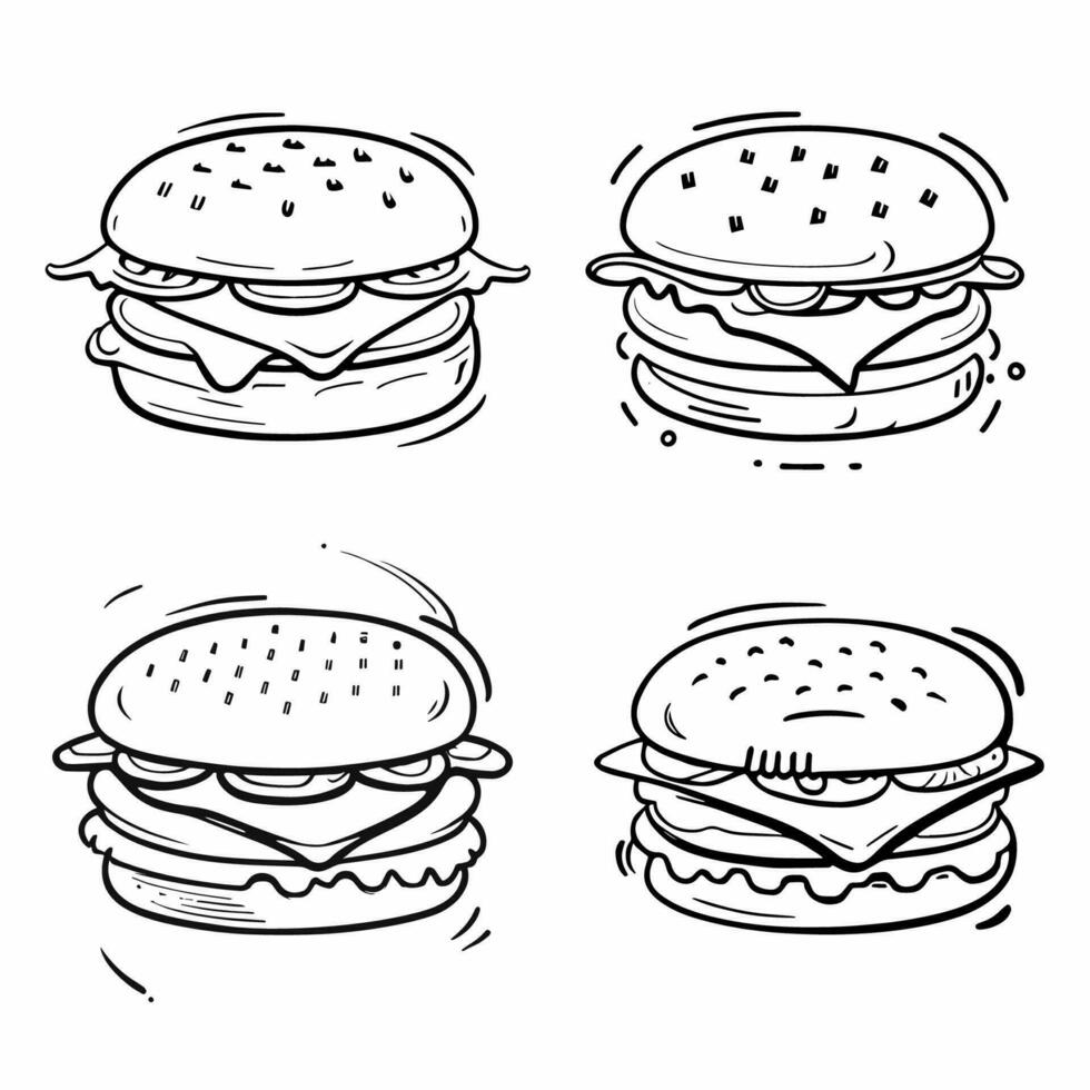 linda dibujado a mano hamburguesa en garabatear estilo. hamburguesas ilustración vector