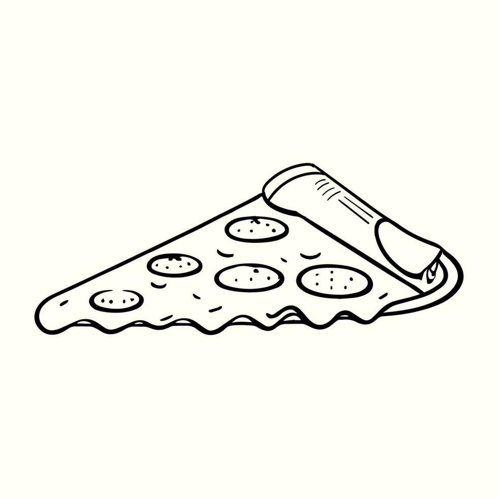 Hand drawn pizza slice icon illustration in doodle style vector