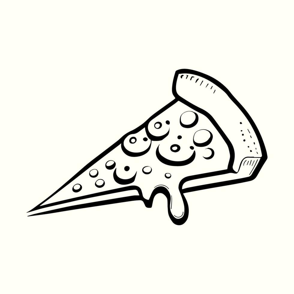 Hand drawn illustration of pizza with cheese and salad in doodle style vector