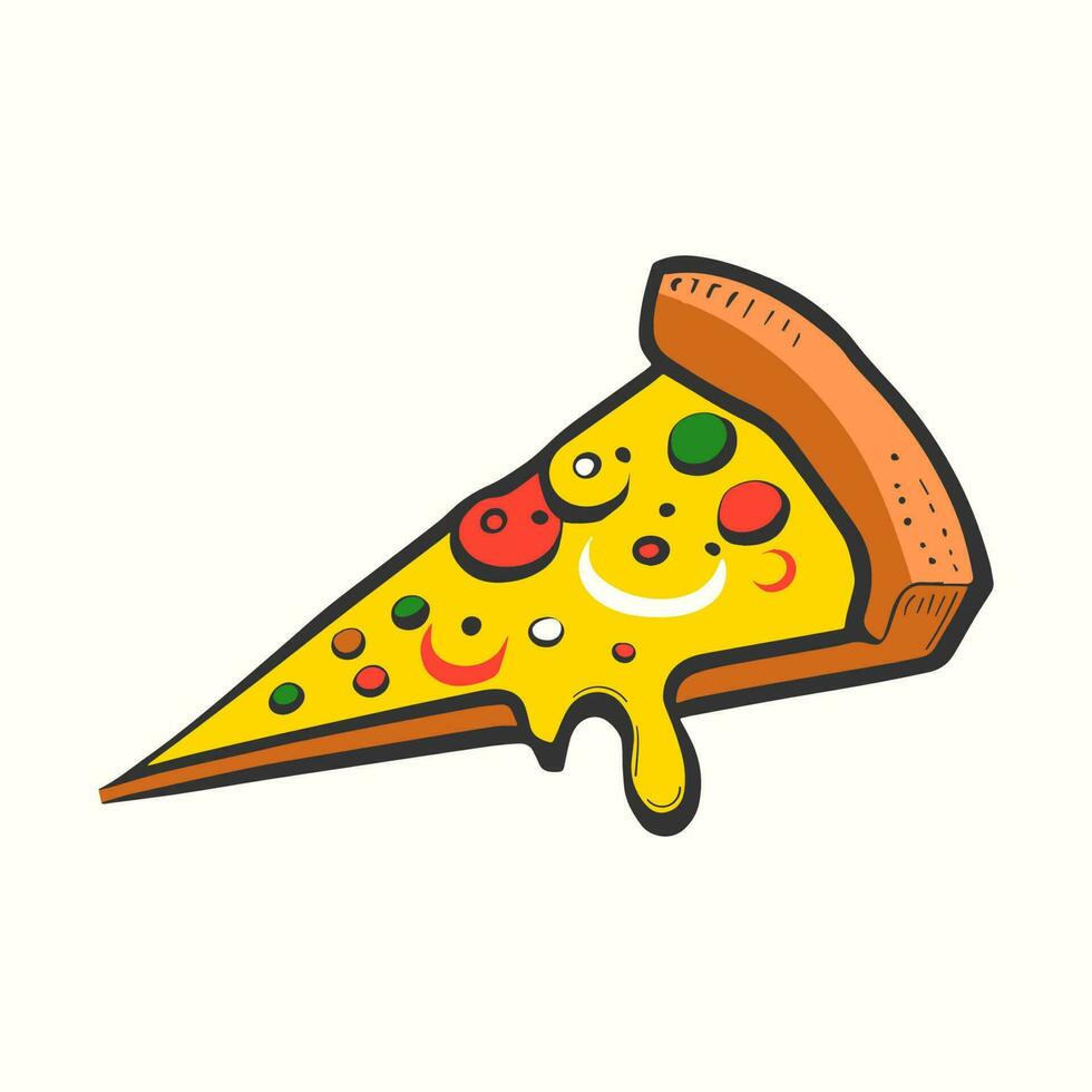 Slice of pizza, flat cartoon style illustration vector