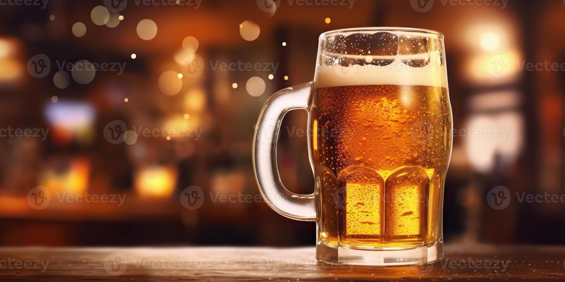 . . Fresh draft blew bee mug glass alcohol ar bar pub table. Restaurant brewing mockup. Graphic Art photo