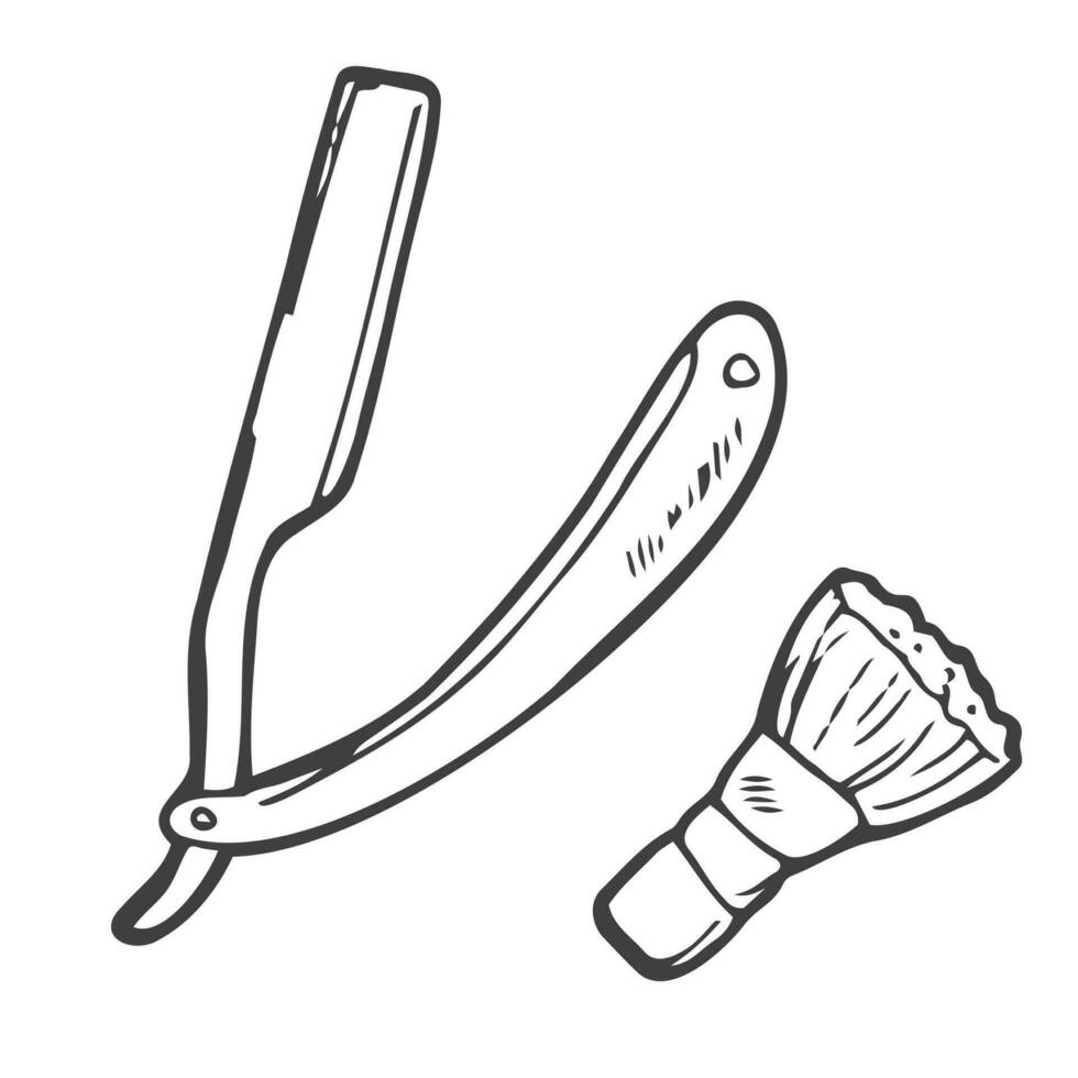 Shaving tool doodle. Razor and shaving brush icons in vector