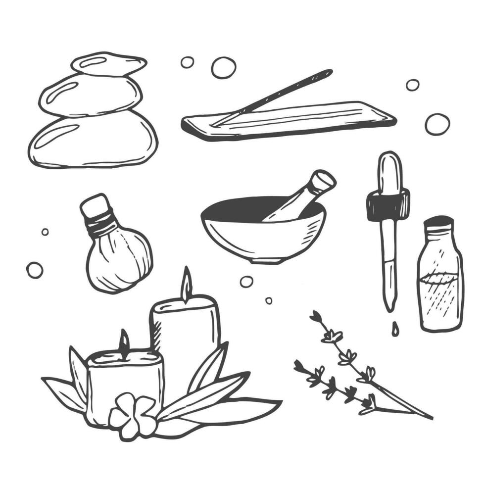 Spa beauty doodle icons set in vector