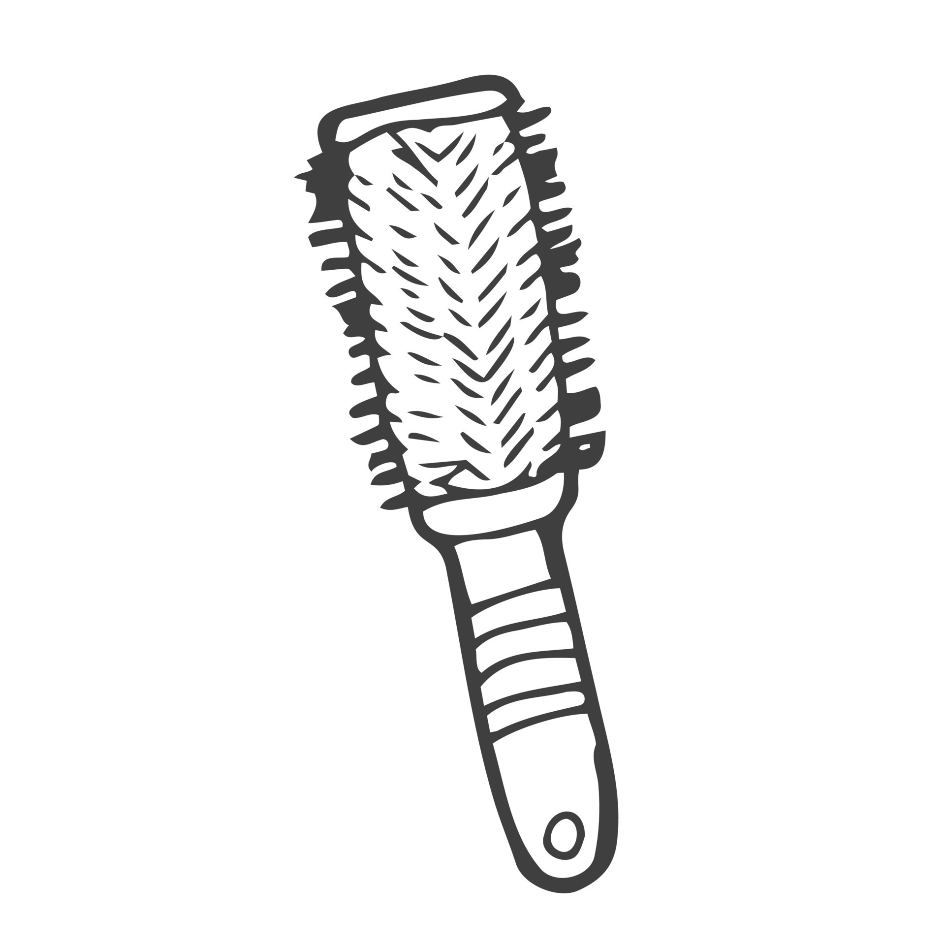 Doodle hair brush linear vector icon. Hairdresser and hair care concept