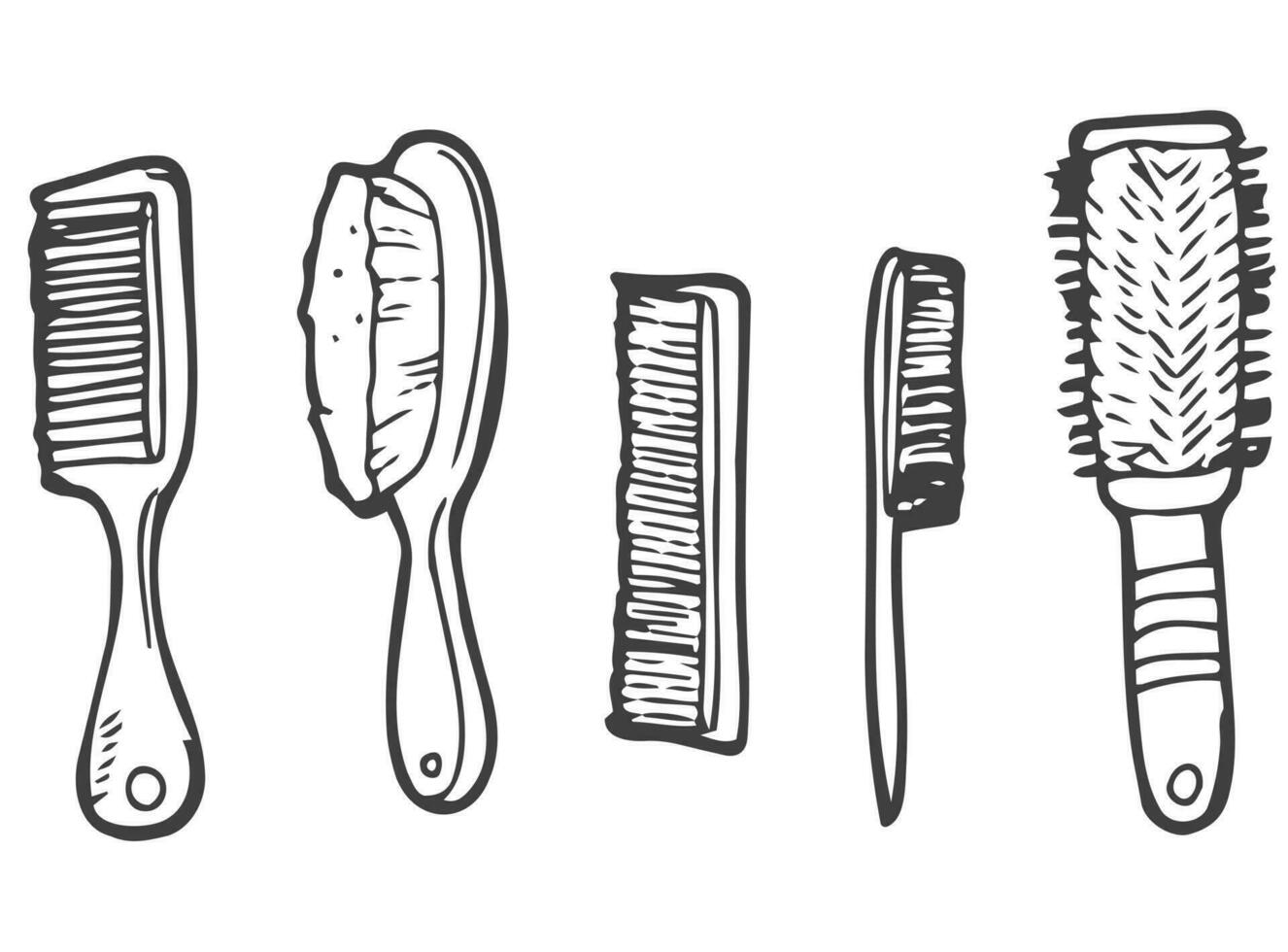 Doodle Hair Brush hairdressing brushector Set. Hair care and hairdressing concept. vector