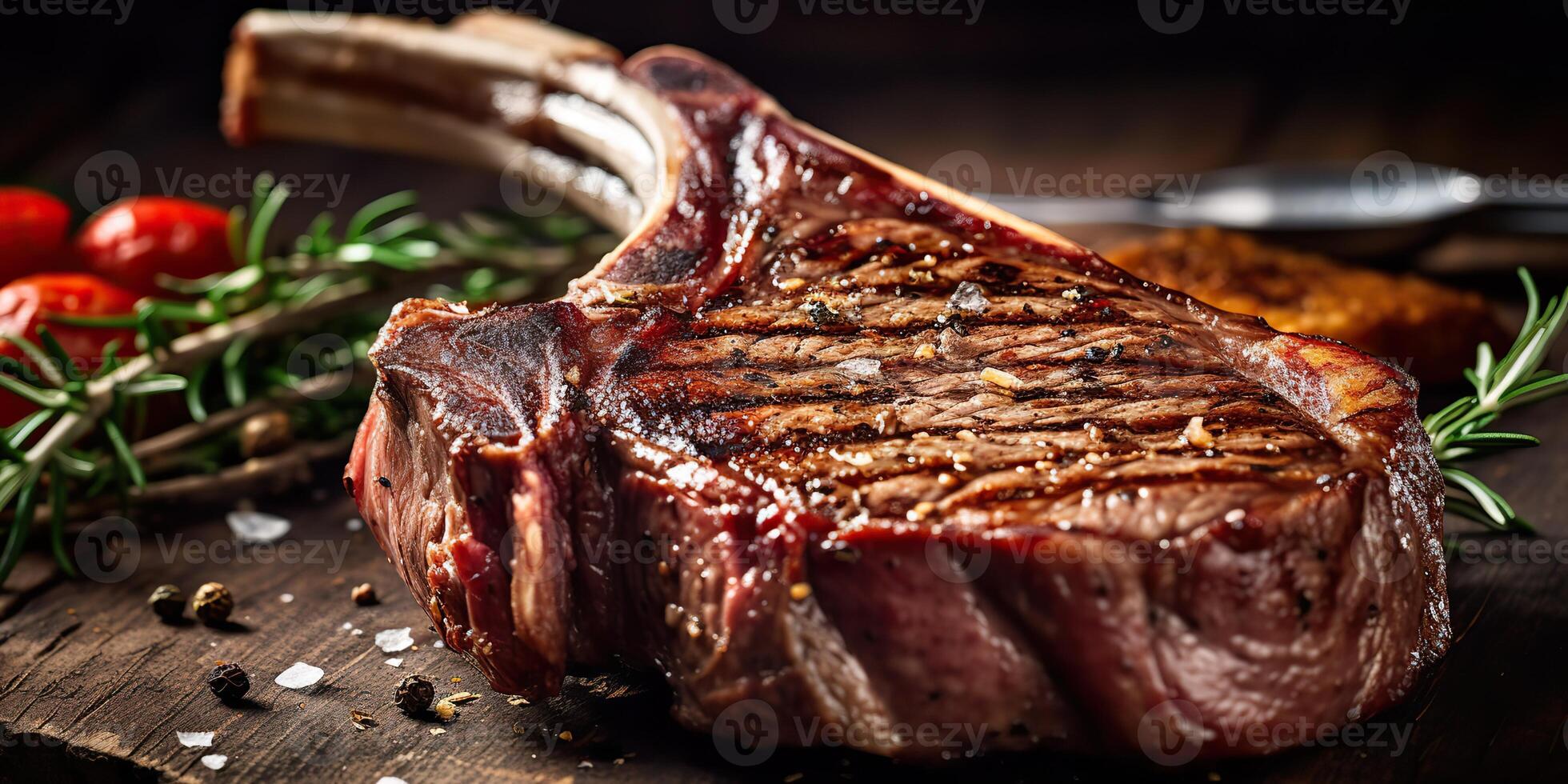 ai generado. ai generativo. foto ilustración de barbacoa parrilla tomahawak angus filete en hueso. restaurante Fresco carne estilo de vida onda. gráfico Arte