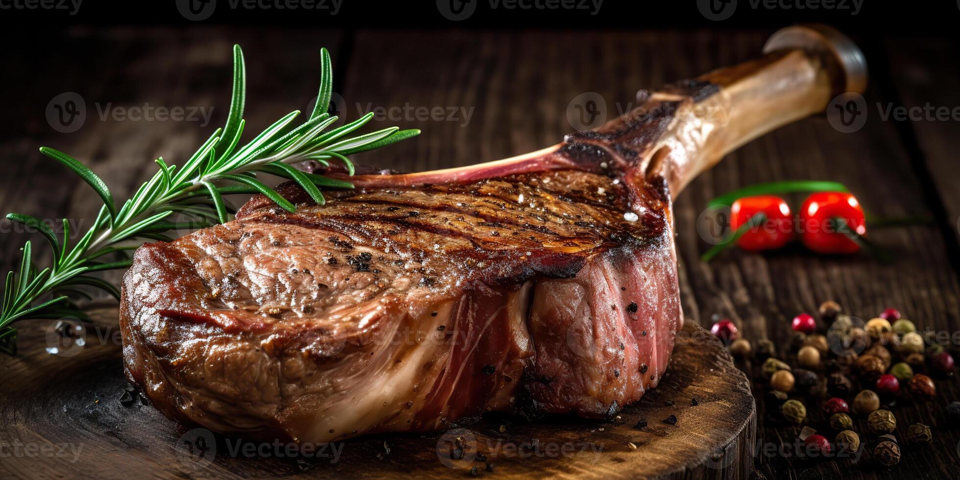 ai generado. ai generativo. foto ilustración de barbacoa parrilla tomahawak angus filete en hueso. restaurante Fresco carne estilo de vida onda. gráfico Arte