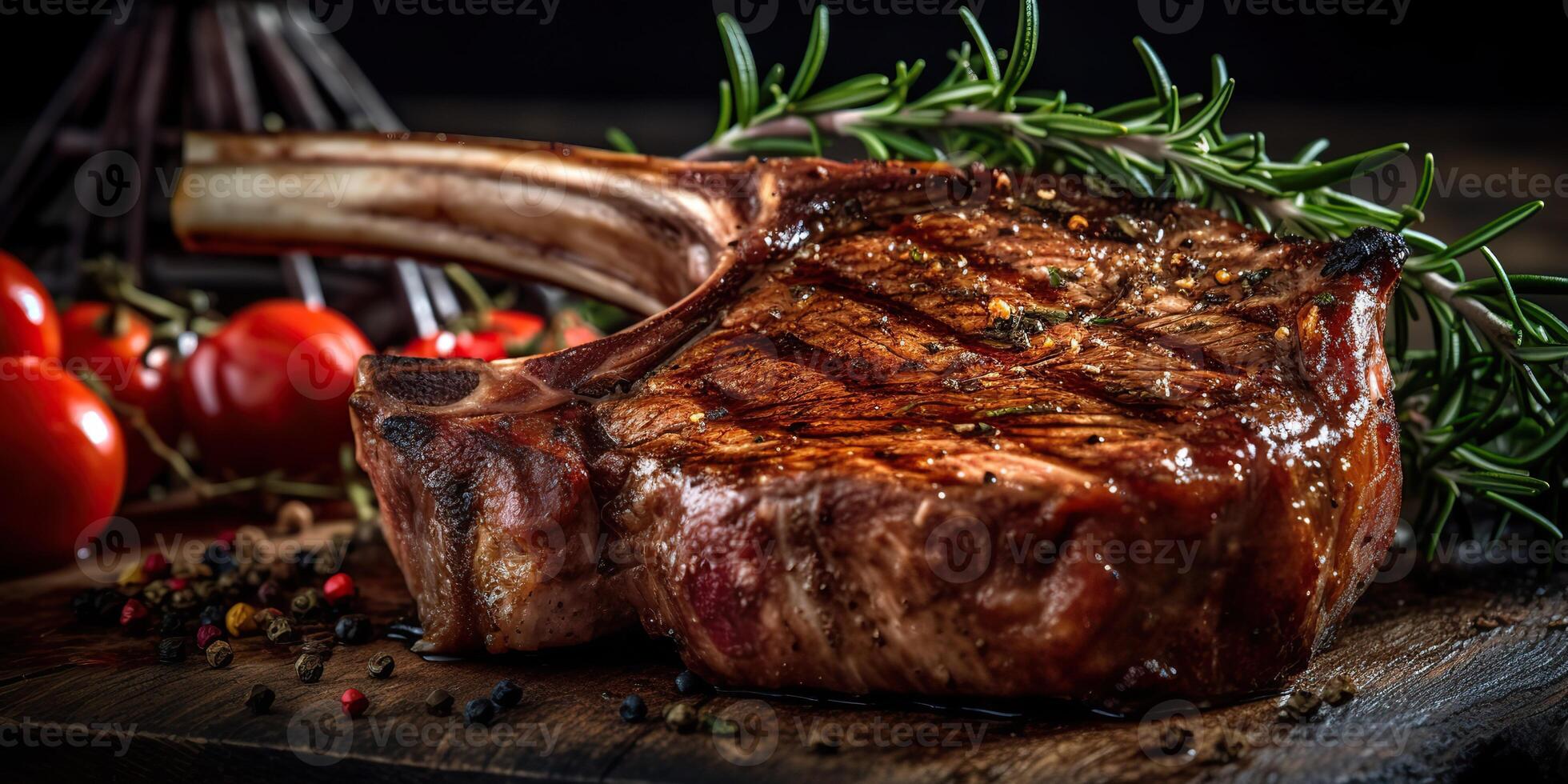 . . Photo illustration of bbq grill tomahawak angus steak on bone. Restaurant fresh meat lifestyle vibe. Graphic Art