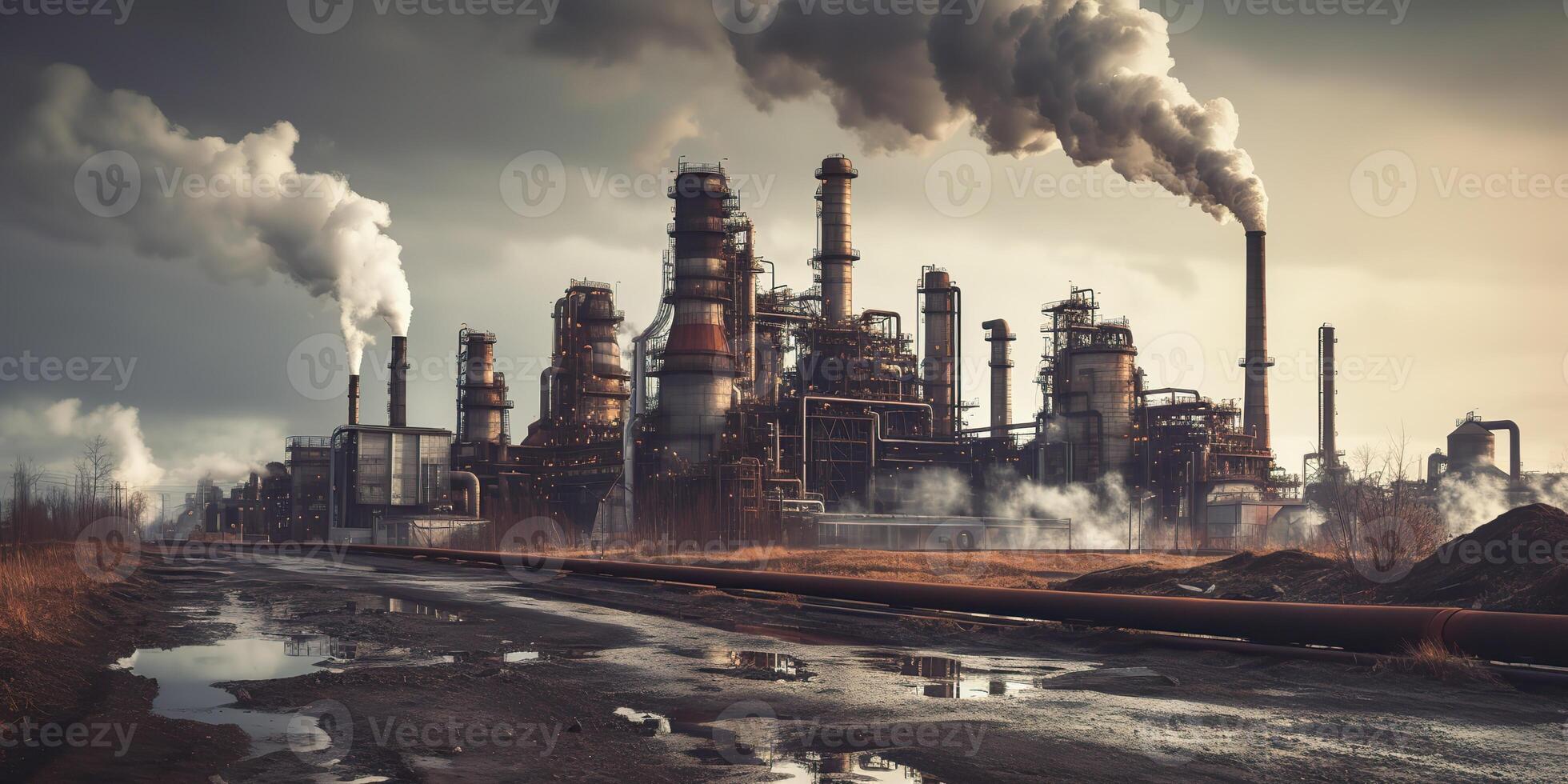 . . Heavy industry pollutes factory ecology catastrophe. Dirty air smog. Graphic Art photo