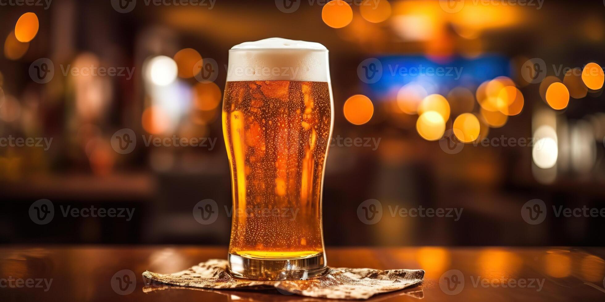 . . Fresh draft blew bee mug glass alcohol ar bar pub table. Restaurant brewing mockup. Graphic Art photo