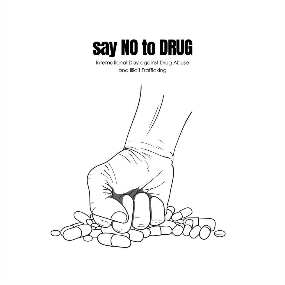Hand punching drugs hand drawn illustration design for say no to drug campaign design vector