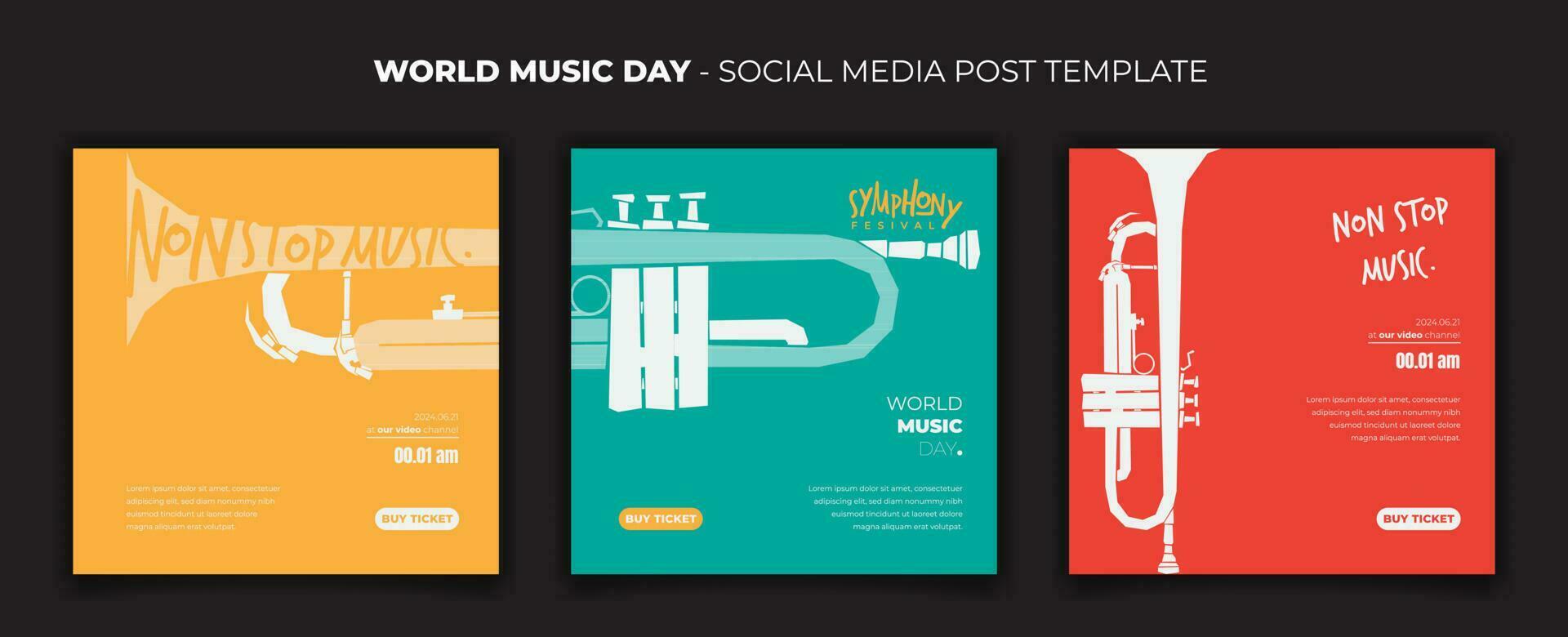 social media post template for world music day design with trombone in flat design vector
