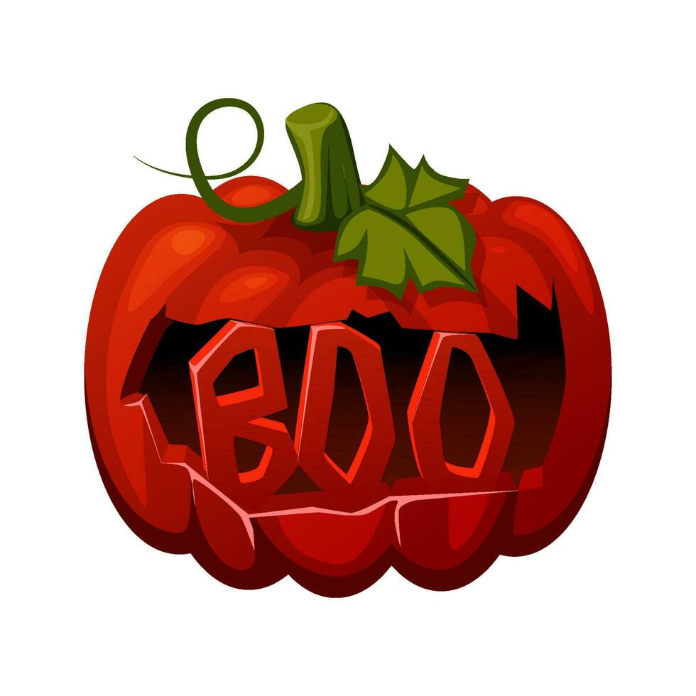 Carved red pumpkin BOO. Halloween object for greeting card. vector