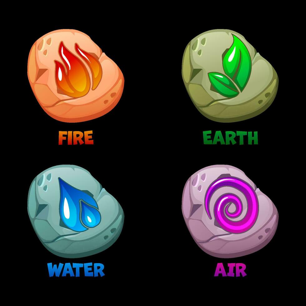 resumen viento, aire, fuego, agua, tierra símbolo diseño en piedras para juego o aplicación concepto. para ui juego articulo vector