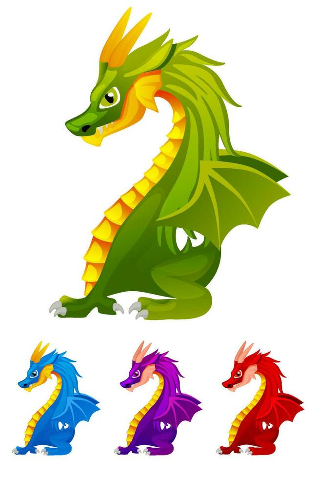 Colored Dragons on the white background. Symbol New Year 2024 vector