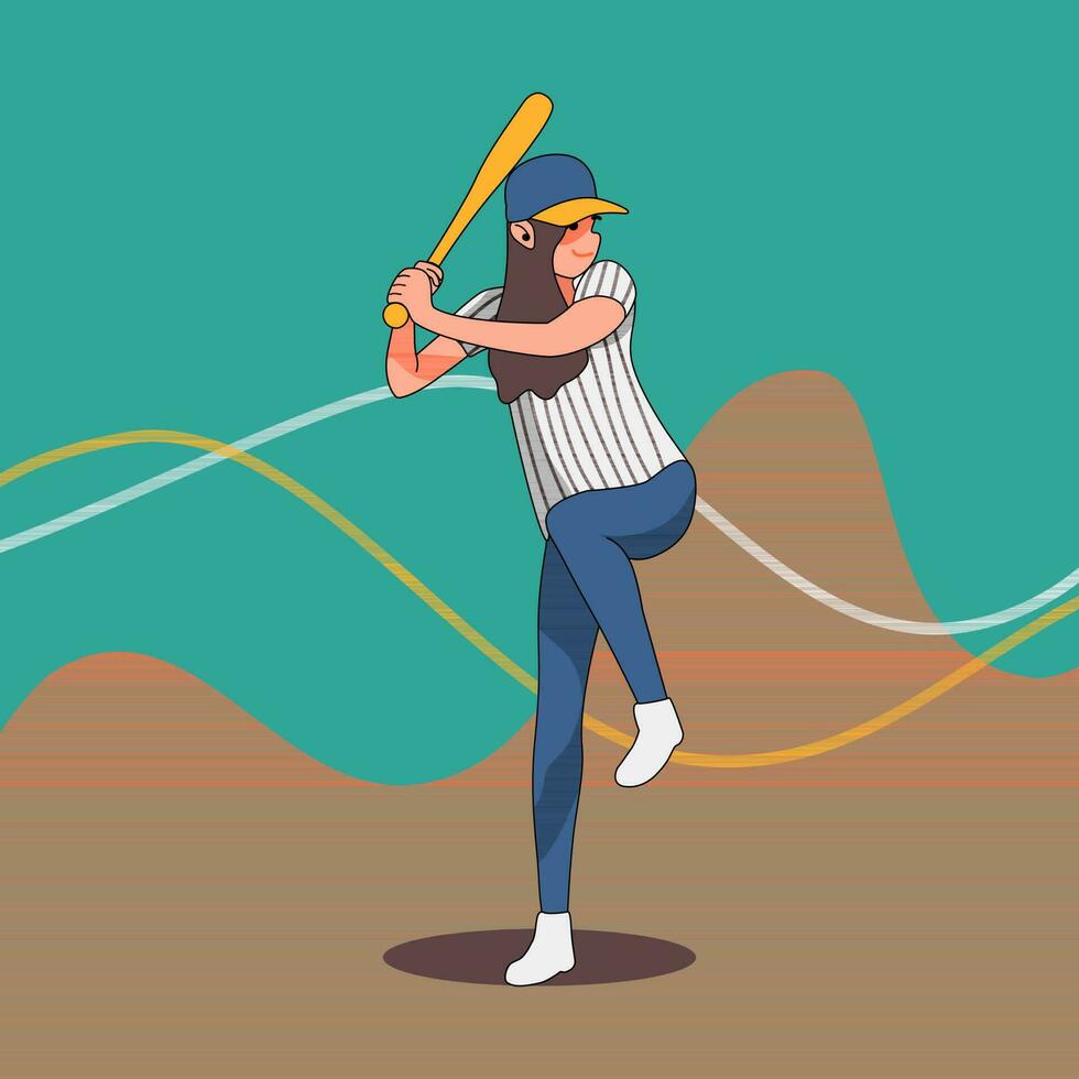 Female baseball batter in action flat design vector