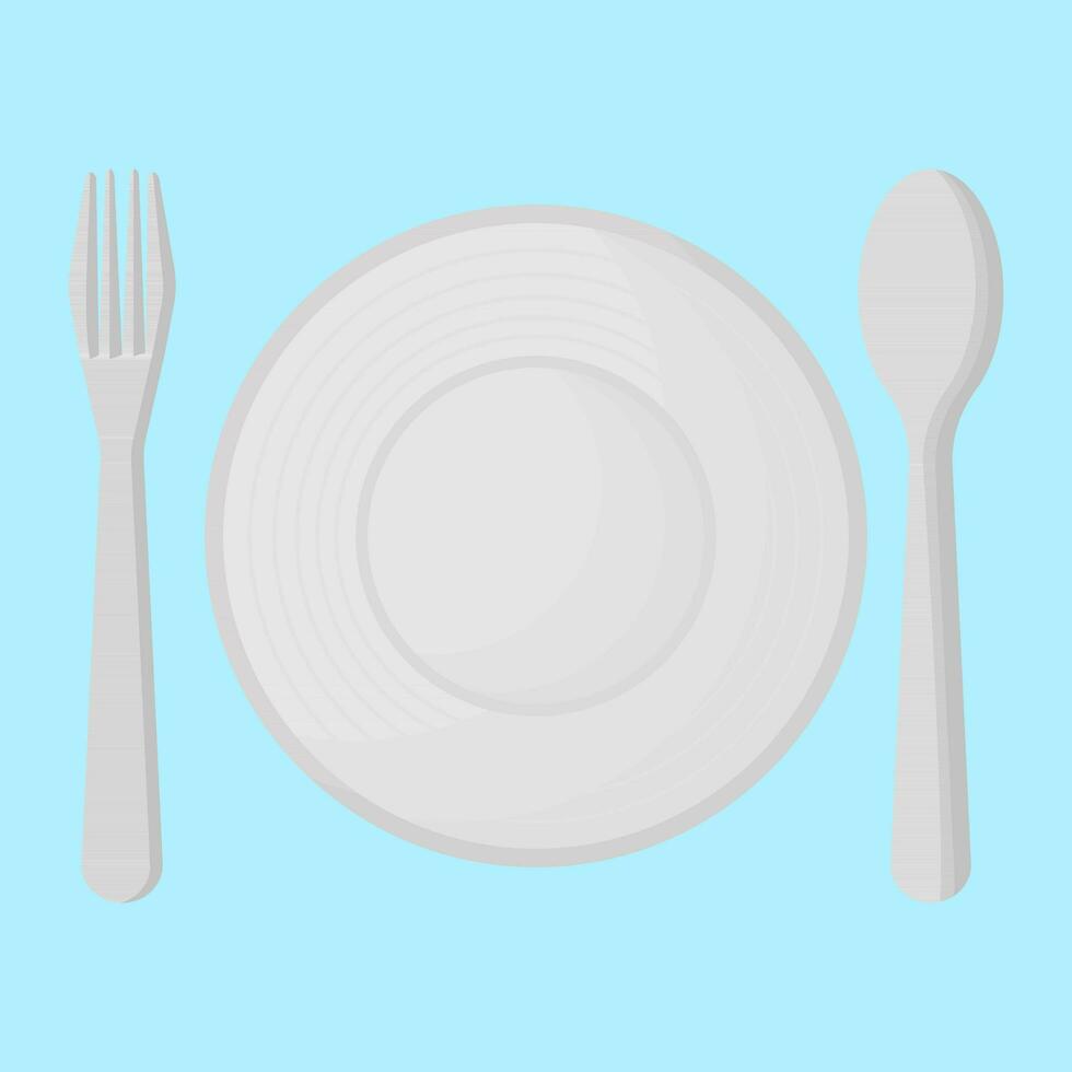 Silverware utensil, spoon, dish and fork in flat vector illustration design