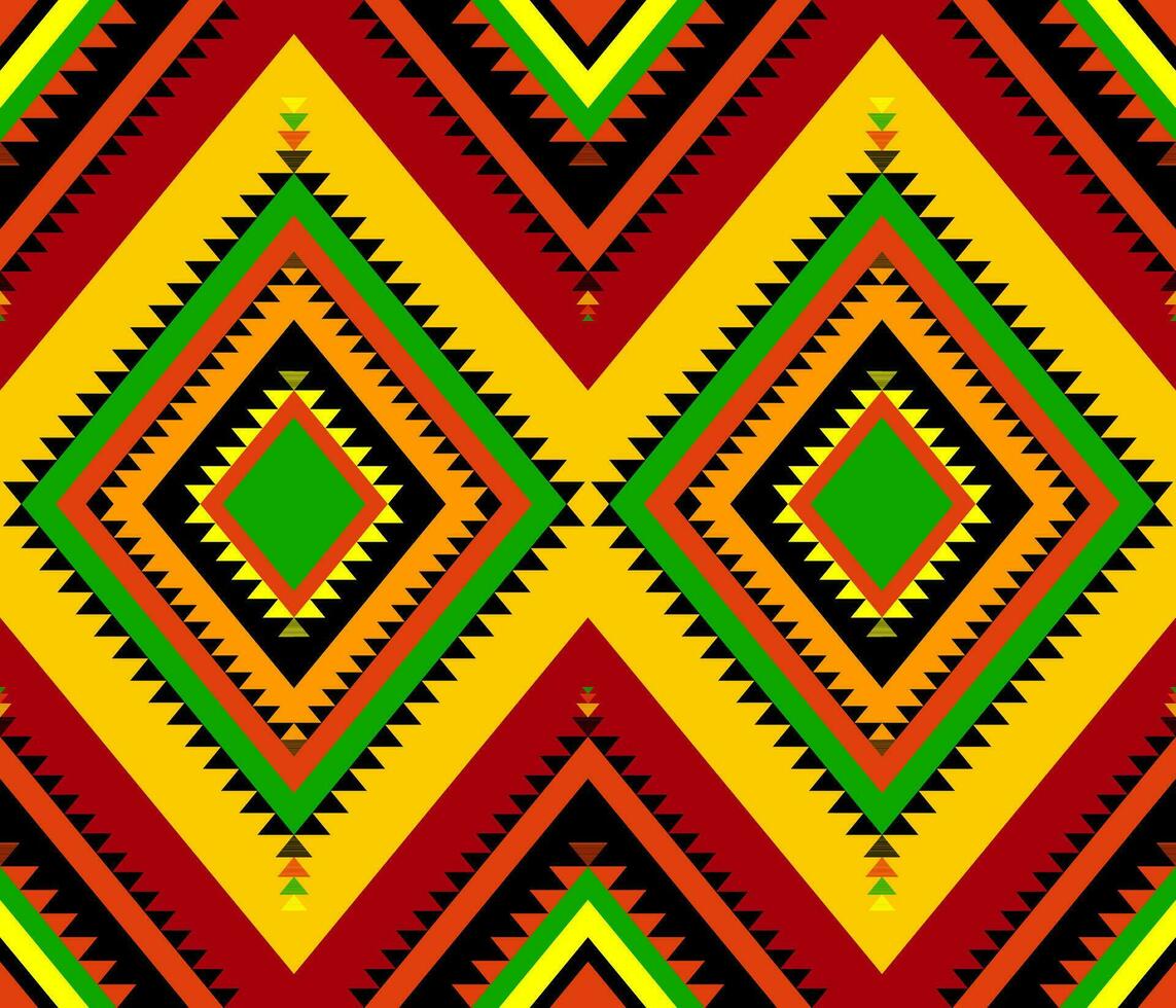 Emblem ethnic folk geometric seamless pattern in bright color vector