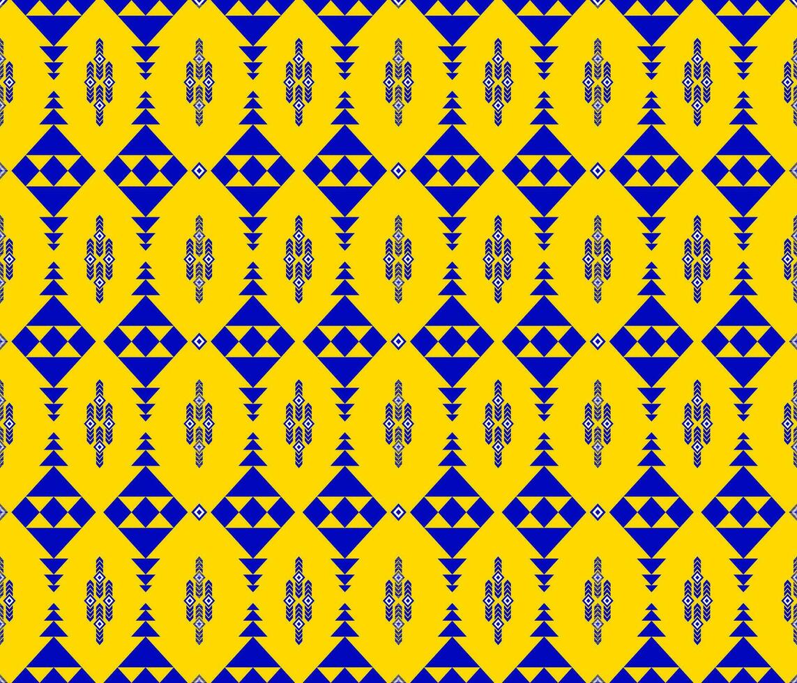 Emblem ethnic folk geometric seamless pattern in blue and yellow vector