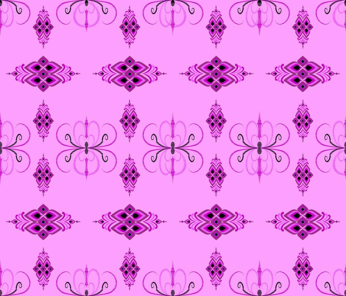 Emblem ethnic folk geometric seamless pattern in black pink vector