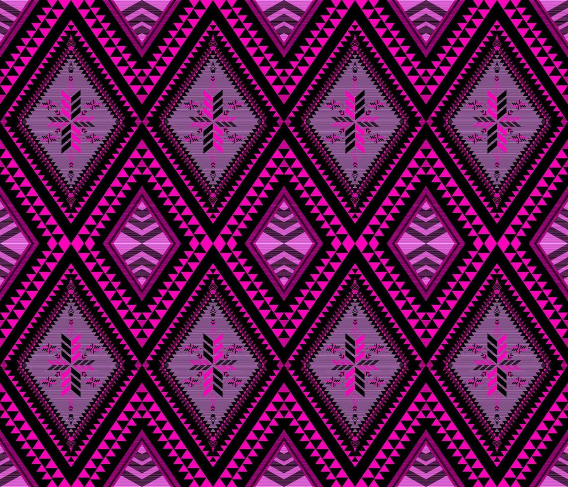 Emblem ethnic folk geometric seamless pattern in black pink vector