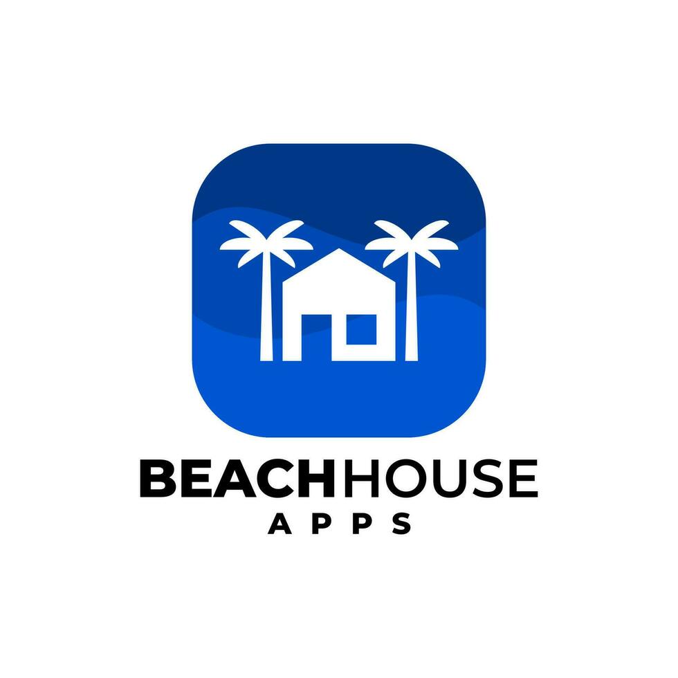 illustration of a house and two palm trees inside a square for apps logo related to housing. vector